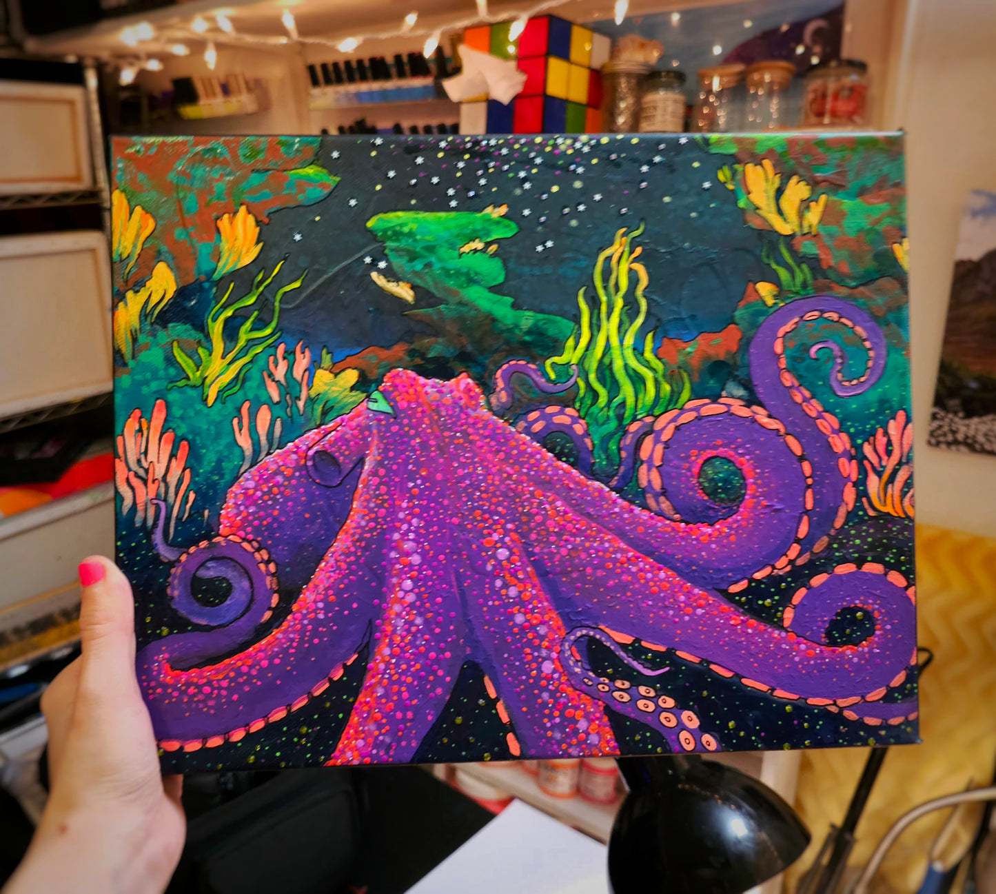 Under the Sea in Pink and Purple original hand painted artwork