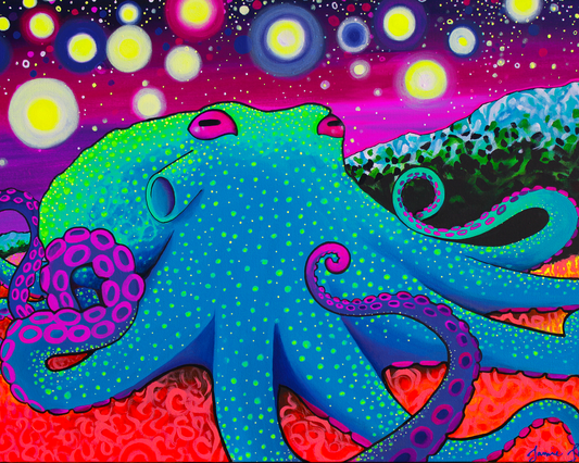 Teal Spotted Octopus Signed Print by Jamie Janko